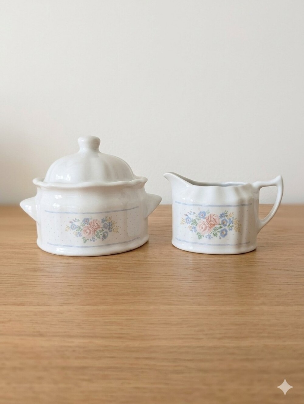 Cottagecore Floral Cream & Sugar Set | Pastel Blue Pink Shabby Chic